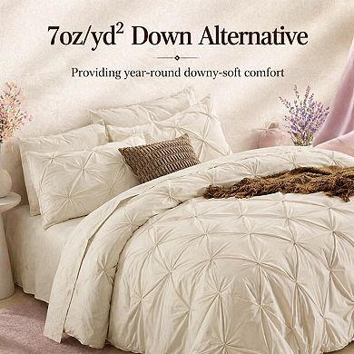 Queen 7-Piece Bed In A Bag Pintuck Bedding Set All Season Microfiber Down Alternative Comforter Set