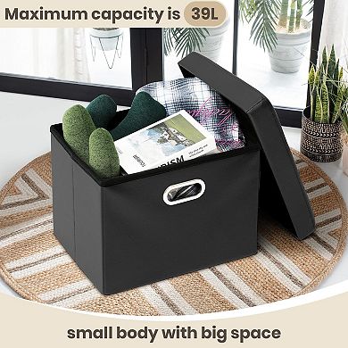 Storage folding leather footstool, small rectangular, 17x13x13 inches