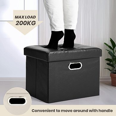 Storage folding leather footstool, small rectangular, 17x13x13 inches