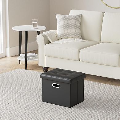 Storage folding leather footstool, small rectangular, 17x13x13 inches