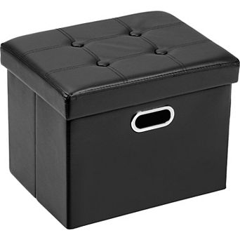 Storage folding leather footstool, small rectangular, 17x13x13 inches