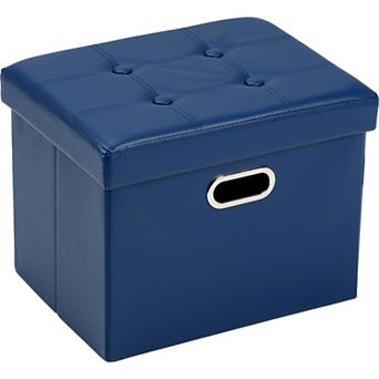 Storage folding leather footstool, small rectangular, 17x13x13 inches