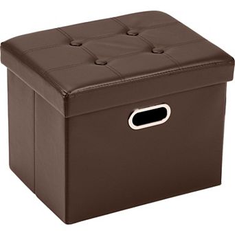 Storage folding leather footstool, small rectangular, 17x13x13 inches