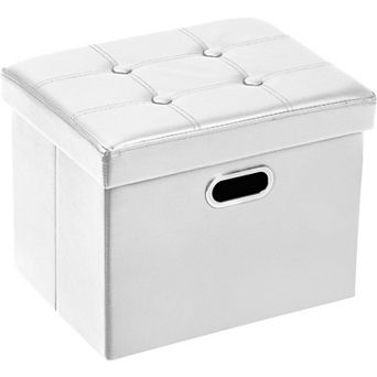 Storage folding leather footstool, small rectangular, 17x13x13 inches
