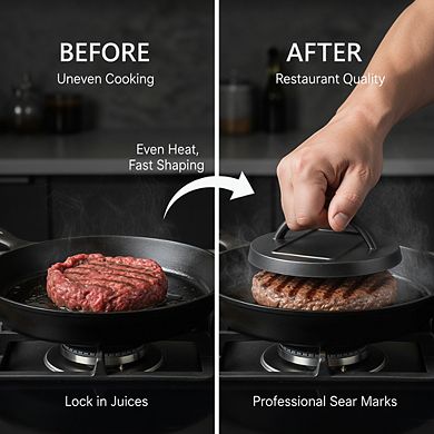 Pre-Seasoned 6.25" Cast Iron Press, Restaurant-Quality Sear for Stove or Grill