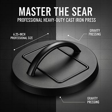Pre-Seasoned 6.25" Cast Iron Press, Restaurant-Quality Sear for Stove or Grill