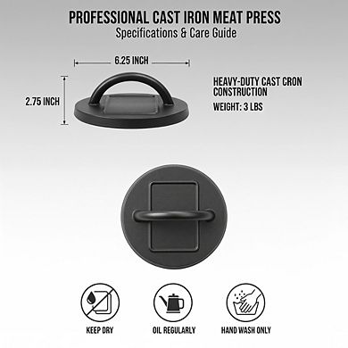 Pre-Seasoned 6.25" Cast Iron Press, Restaurant-Quality Sear for Stove or Grill
