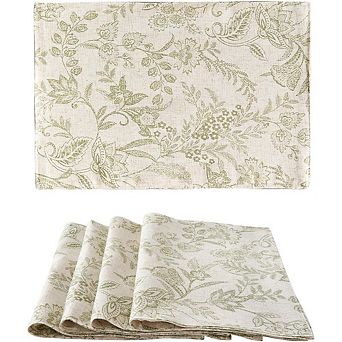Linen Floral Placemats Set of 4, Non-Slip Washable Table Mats