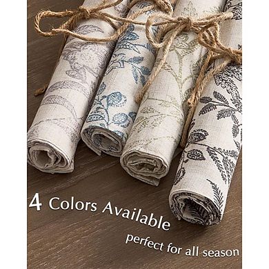 Linen Floral Placemats Set of 4, Non-Slip Washable Table Mats