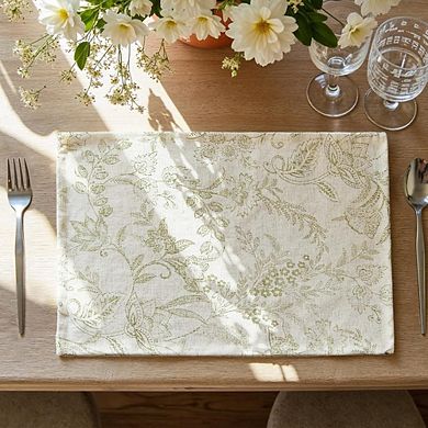 Linen Floral Placemats Set of 4, Non-Slip Washable Table Mats