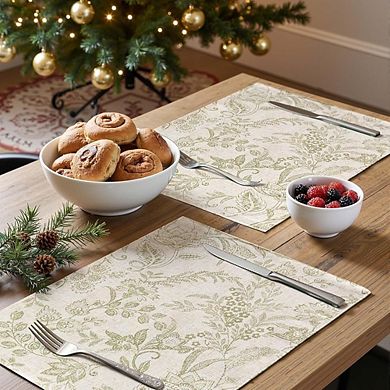 Linen Floral Placemats Set of 4, Non-Slip Washable Table Mats