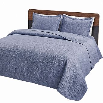 Soft Lightweight Bedspread Quilt Set 3 pc Durable All Season Coverlet with Pillow Shams