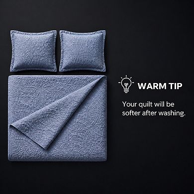 Soft Lightweight Bedspread Quilt Set 3 Pieces Durable All Season Coverlet with Pillow Shams