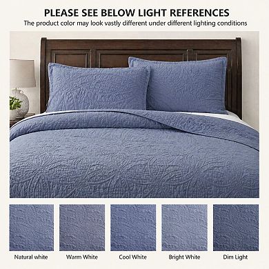 Soft Lightweight Bedspread Quilt Set 3 Pieces Durable All Season Coverlet with Pillow Shams