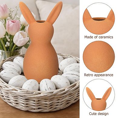 2 Terracotta Rabbit Vases Easter Country Spring Table Centerpiece Decoration