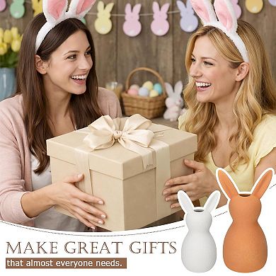 2 Terracotta Rabbit Vases Easter Country Spring Table Centerpiece Decoration