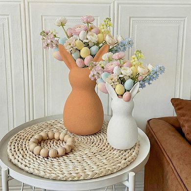 2 Terracotta Rabbit Vases Easter Country Spring Table Centerpiece Decoration