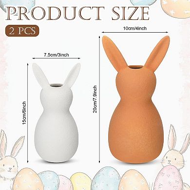 2 Terracotta Rabbit Vases Easter Country Spring Table Centerpiece Decoration