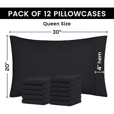 Queen Pillow Cases - 12 Pack - Envelope Closure - Soft Brushed Microfiber Fabric -Shrinkage and Fade
