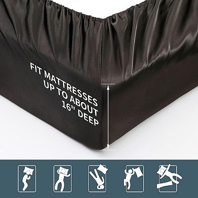 6 Pieces Queen Satin Sheets Set, 1 Deep Pocket Fitted Sheet + 1 Flat Sheet + 4 Pillow Cases