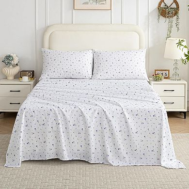 Floral Queen Sheet Set Flower Bed Sheets Printed-4 Piece Microfiber Patterned Fitted Sheets with 15"
