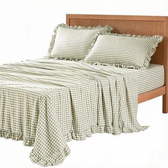 Gingham Queen Sheet Set, Super Soft Brushed Microfiber Plaid Bed Sheets with 16" Deep Pocket