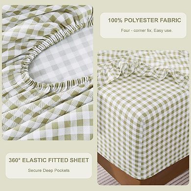 Gingham Queen Sheet Set, Super Soft Brushed Microfiber Plaid Bed Sheets with 16" Deep Pocket