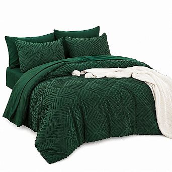 King Size 7 pc Boho Comforter Set Tufted Geometric Microfiber Bedding w/ Sheets Pillowcases Shams