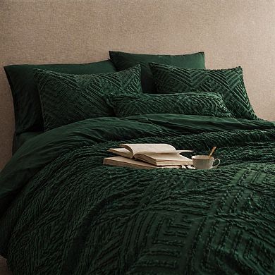 King Size 7-Piece Boho Comforter Set Tufted Geometric Microfiber Bedding w/ Sheets Pillowcases Shams