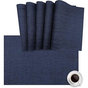 Linen Look Woven Placemats Set of 4, Water & Heat Resistant, Washable