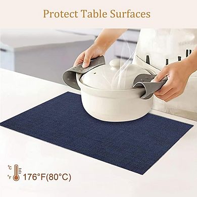 Linen Look Woven Placemats Set of 4, Water & Heat Resistant, Washable