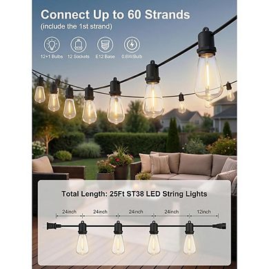 Outdoor LED String Lights, Waterproof Dimmable Shatterproof Edison Patio Lights