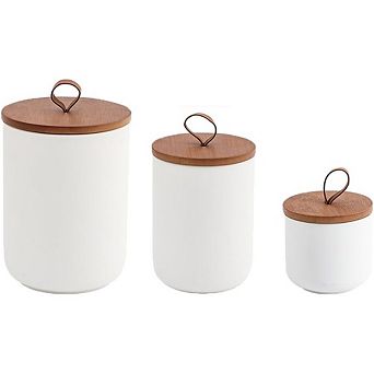 Ceramic Kitchen Canister Set with Airtight Wooden Lids, Food Storage Jars