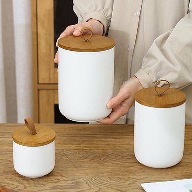 Ceramic Kitchen Canister Set with Airtight Wooden Lids, Food Storage Jars