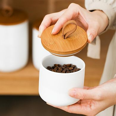 Ceramic Kitchen Canister Set with Airtight Wooden Lids, Food Storage Jars
