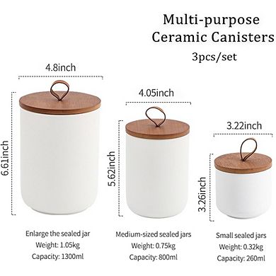 Ceramic Kitchen Canister Set with Airtight Wooden Lids, Food Storage Jars