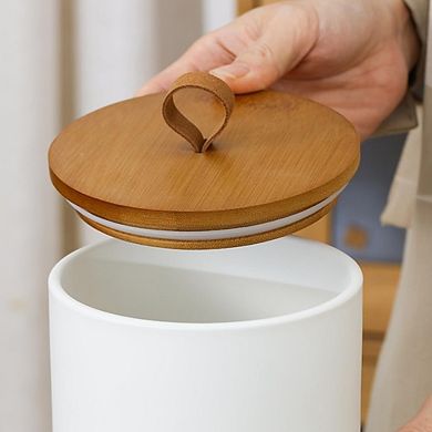 Ceramic Kitchen Canister Set with Airtight Wooden Lids, Food Storage Jars