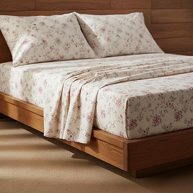 4-piece Ultra Soft Microfiber Bed Sheets Set Wrinkle Free Deep Pockets Lightweight Floral Rose