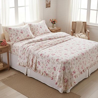 4-piece Ultra Soft Microfiber Bed Sheets Set Wrinkle Free Deep Pockets Lightweight Floral Rose