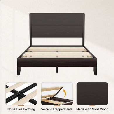 Opoiar Platform Bed Frame 50" Headboard, Solid Wood Slats, Noise-Free, No Box Spring