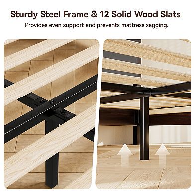 Opoiar Platform Bed Frame 50" Headboard, Solid Wood Slats, Noise-Free, No Box Spring