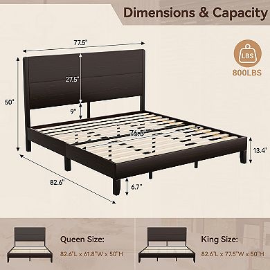 Opoiar Platform Bed Frame 50" Headboard, Solid Wood Slats, Noise-Free, No Box Spring