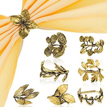 8 Vintage Herbal Napkin Rings with Metal Leaf Holder Table Decorations