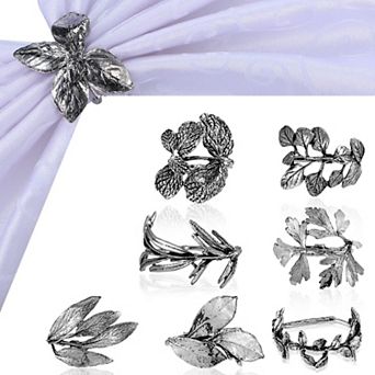 8 Vintage Herbal Napkin Rings with Metal Leaf Holder Table Decorations