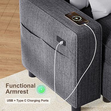 Opoiar 105" U-Shaped Chenille Sleeper Sofa with Pull-Out Bed, Storage Chaise, Adjustable Back, USB