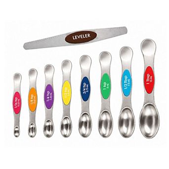 Magnetic Dual Sided Measuring Spoons Set of 9 Stainless Steel with Leveler