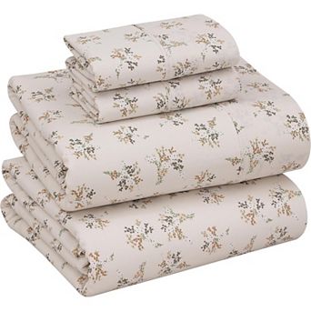 Cotton Sheets Queen Size , Cooling & Breathable Floral Design, 16" Deep Pocket, 4 pc Set