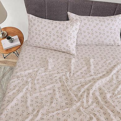 Cotton Sheets Queen Size , Cooling & Breathable Floral Design, 16" Deep Pocket, 4-Piece Set