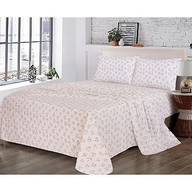 Cotton Sheets Queen Size , Cooling & Breathable Floral Design, 16" Deep Pocket, 4-Piece Set