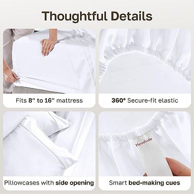 Cotton Sheets Queen Size Bed Set - Soft 400 Thread Count Sateen,Deep Pockets with All Around Elastic